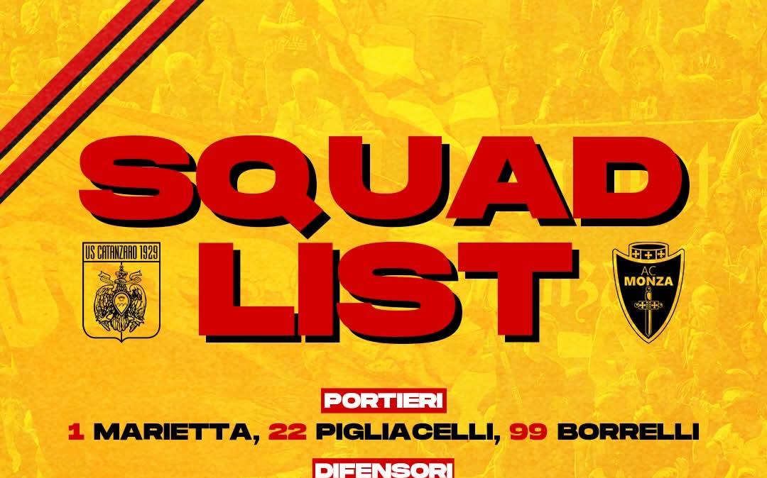 Catanzaro-Monza: i convocati di mister Aquilani