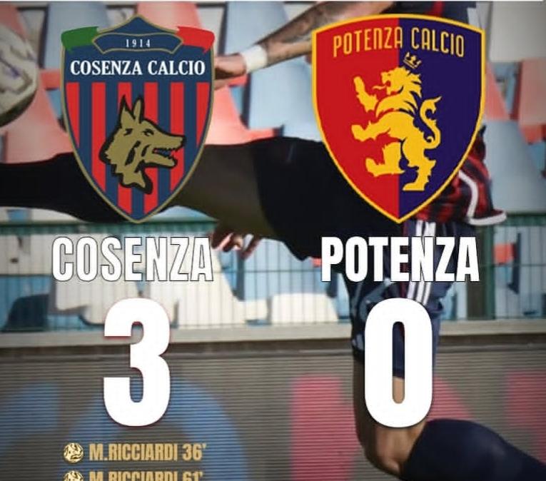 Cosenza 3-0 Potenza: doppietta di Ricciardi e goal di Mazzocchi