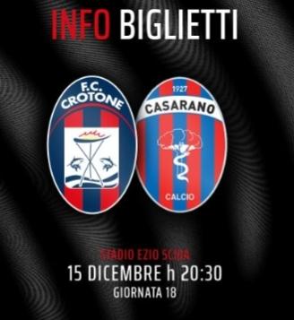 Crotone - Casarano: da oggi attiva la prevendita