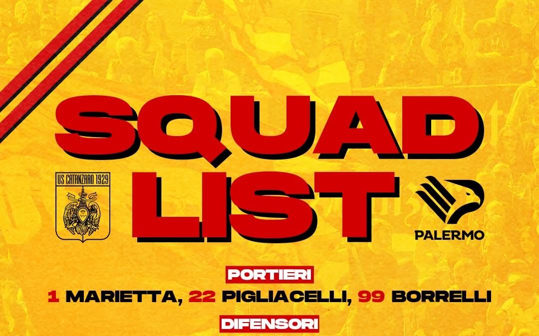 Catanzaro-Palermo: i convocati giallorossi 