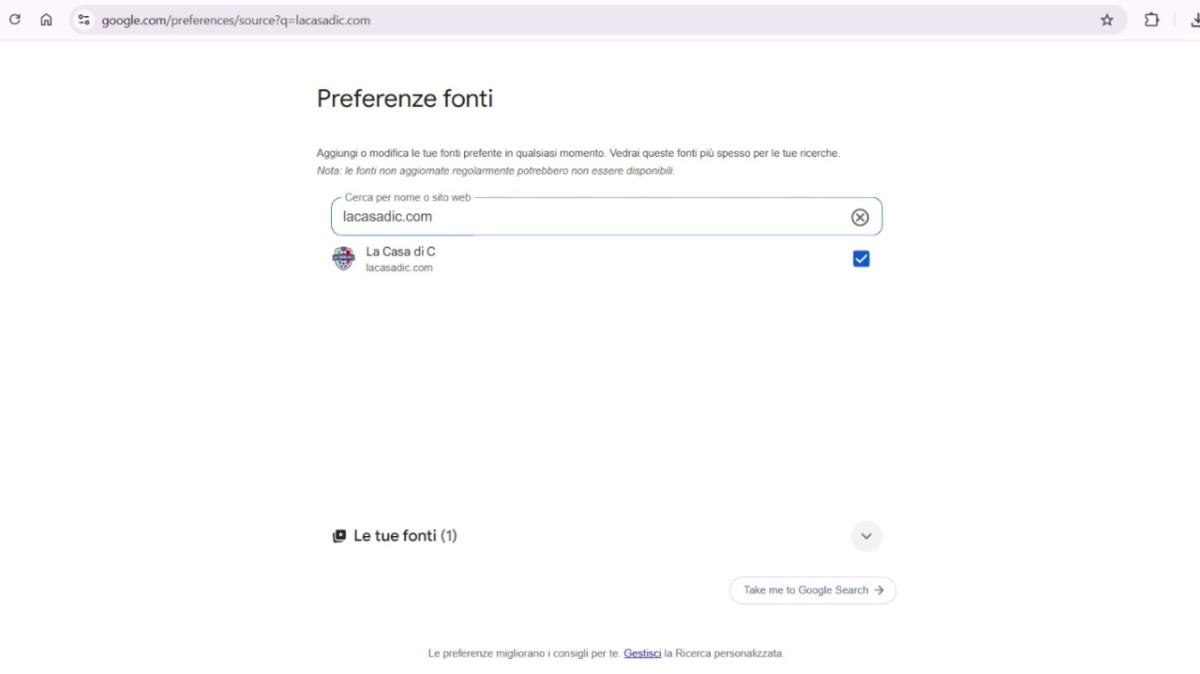 Google News, aggiungi Lacasadic.com tra le fonti preferite