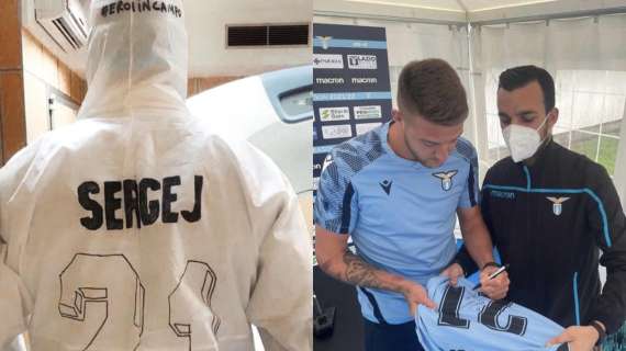 Lazio, contro il Covid con Milinkovic sul camice: Marco incontra Sergej - FOTO
