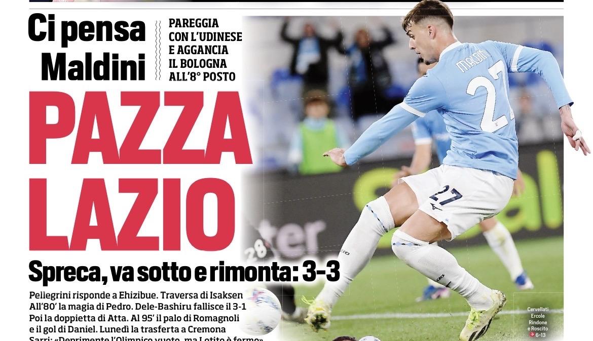 "Pazza Lazio": il Corriere dello Sport esalta Maldini e il gol nel finale - FT