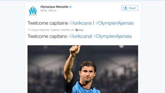 Lorik Cana sbarca su Twitter: il 'benvenuto' della Lazio e del Marsiglia - FOTO