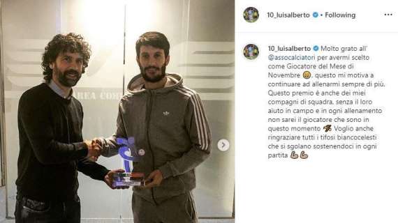 Lazio, Luis Alberto premiato MVP di novembre: “Grazie a tifosi che si sgolano per noi”