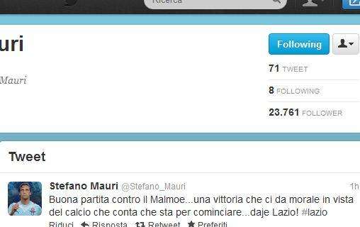 Mauri su twitter: "Buona partita e vittoria che ci dà morale... Daje Lazio!"
