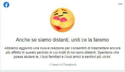 Social / Facebook aggiunge una nuova reazione in tempo di coronavirus: l'abbraccio