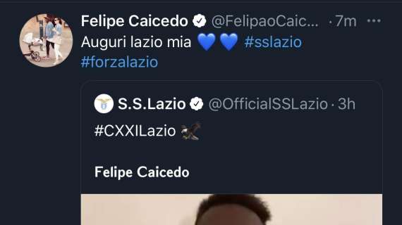 "Auguri Lazio mia". Il post di Caicedo tra emoticon e hashtag - FOTO