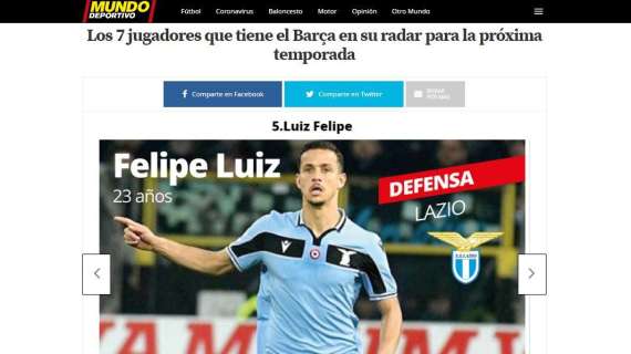 Calciomercato Lazio, Mundo Deportivo insiste: “Il Barça vuole Luiz Felipe”