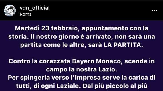 Lazio - Bayern Monaco, la Nord non lascia sola la squadra: "Martedì alle 18..."