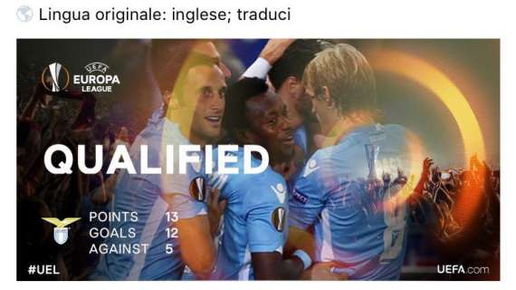 Europa League, i complimenti della Uefa: "Brava Lazio, i sedicesimi ti aspettano"