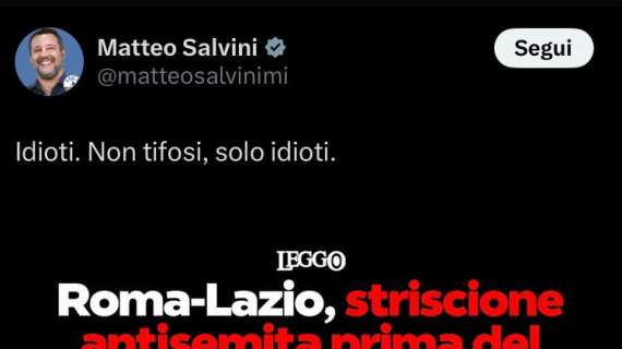 Roma, il commento di Salvini sullo striscione antisemita - FOTO