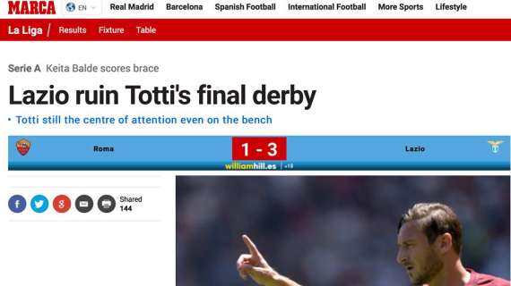 FOCUS - 'La Lazio rovina l'ultimo derby di Totti': la stampa estera celebra il successo laziale - FOTO