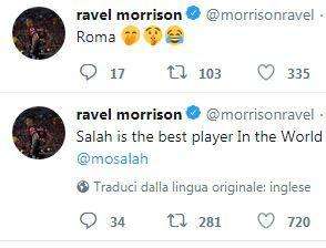 Morrison, tweet sfottò contro la Roma. Poi l'elogio a Salah: "Meriti il Pallone d'Oro!"