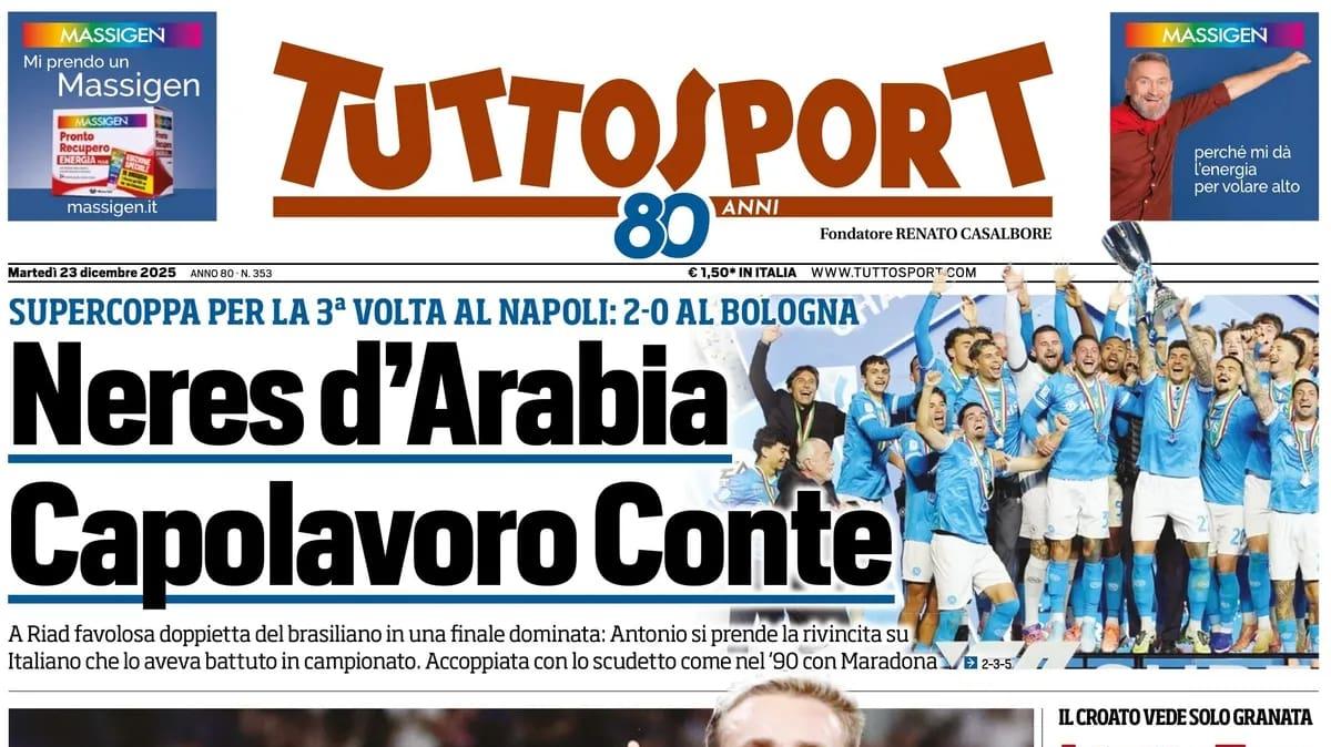 "Neres d'Arabia, Muharemovic porta Frattesi. Il bosniaco verso l'Inter", la prima pagina di TuttoSport