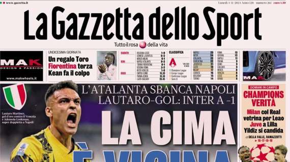 La Gazzetta dello Sport apre con l'1-0 dell'Inter: "Cima vicina, ma che fatica"