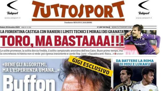 Tuttosport in prima pagina su Allegri e Marotta in disaccordo: "Pure il decreto è Juve-Inter"