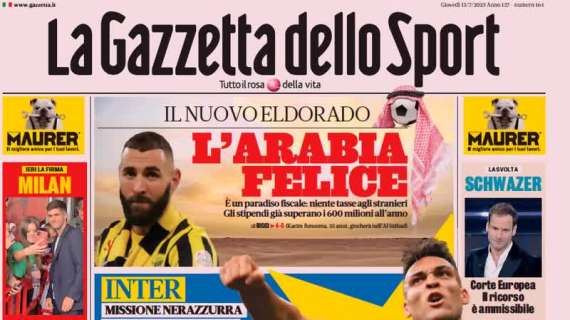 La Gazzetta in apertura: "Figli delle due stelle, Lautaro aspetta Lukaku"