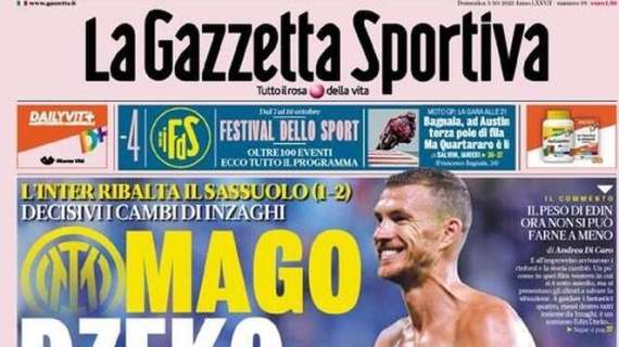 La prima pagina de La Gazzetta dello Sport: "Mago Dzeko, l'Inter ribalta il Sassuolo"