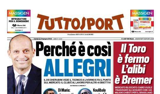 Tuttosport in prima pagina: "Il Torino è fermo, l'alibi è Bremer" 