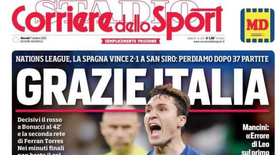 La prima pagina del Corriere dello Sport: "Grazie Italia"