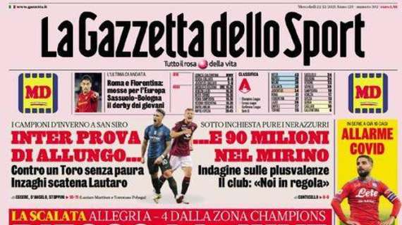 La Gazzetta dello Sport in prima pagina: "Inter, prova di allungo...e 90 mln nel mirino"