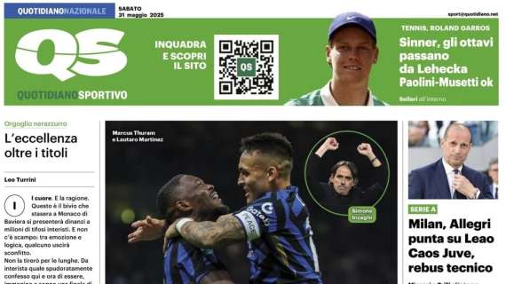 Inter, è l'ora del grande sogno. La prima pagina del QS - Quotidiano Sportivo