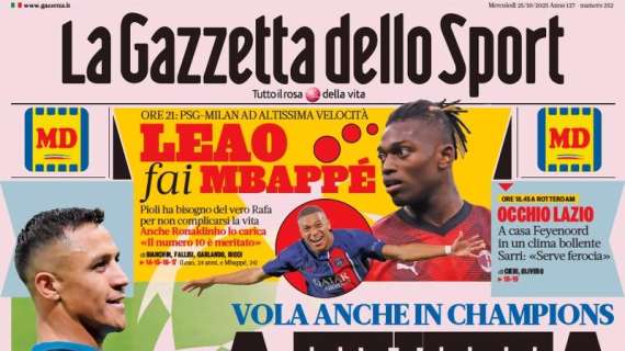 La Gazzetta dello Sport in apertura: "A tutta Inter. I nerazzurri volano anche in Champions"