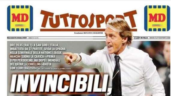 L'apertura di Tuttosport - "Italia-Spagna, invincibili all'assalto"