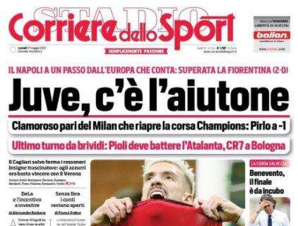 L'apertura del Corriere dello Sport: "Juve, c'è l'aiutone. Clamoroso pari del Milan"