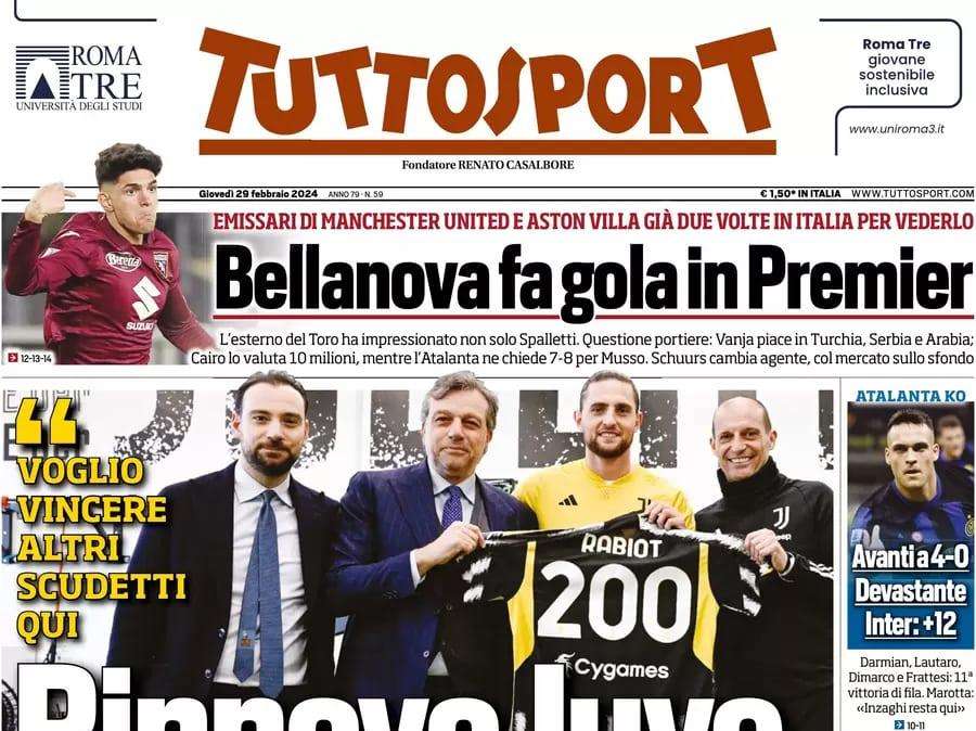 Avanti a 4-0, l'Inter è devastante e vola a +12: la prima pagina di Tuttosport