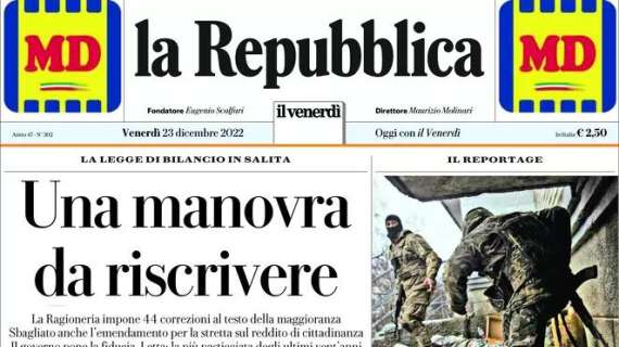 La Repubblica titola: "Juve, la Procura FIGC riapre l'indagine sulle plusvalenze"