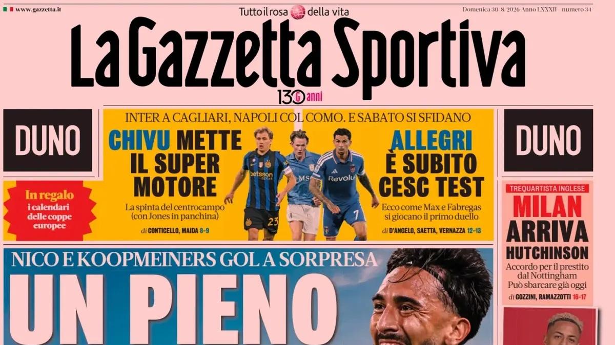 Le prime pagine dei quotidiani sportivi di oggi, domenica 30 agosto