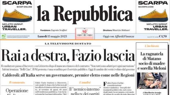 La Repubblica in prima pagina: "L'altalena del derby, Inzaghi ora è più solido in panchina"