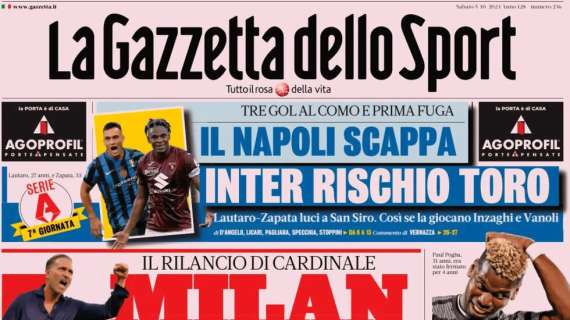 "Inter, 7 cambi con il Toro. In difesa ecco Bisseck": la prima pagina de La Gazzetta dello Sport