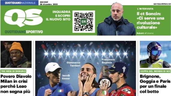 La prima pagina del QS - Quotidiano Sportivo: "Buchanan subito, Zielinski in estate. Inter scatenata"