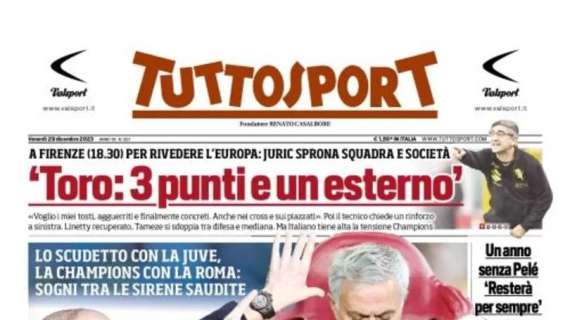 La prima pagina di Tuttosport: "L'Inter cerca il +7. Ma per il mercato sono guai"