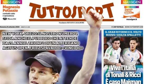 Viva l'Italia di Tonali e Ricci. La prima pagina di Tuttosport