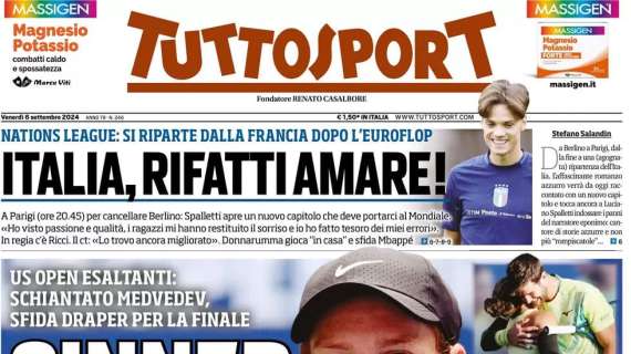 "Italia, fatti riamare". Tuttosport in prima pagina sulla sfida alla Francia in Nations League