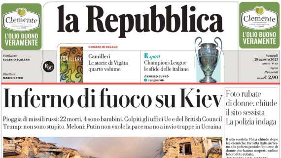 "L’urna spaventa l’Inter, per la Juve sfida Real": l'apertura de La Repubblica