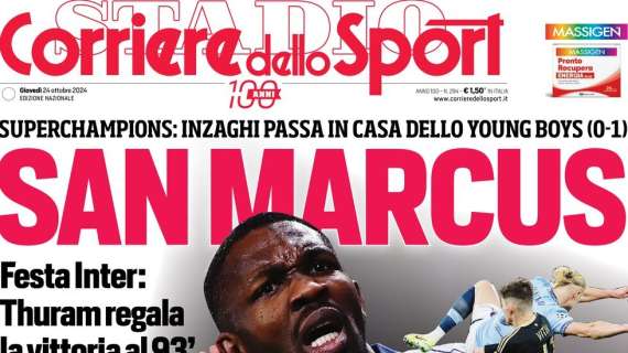 Festa Inter con San Marcus, Inzaghi a -2 dalla vetta. La prima pagina del Corriere dello Sport