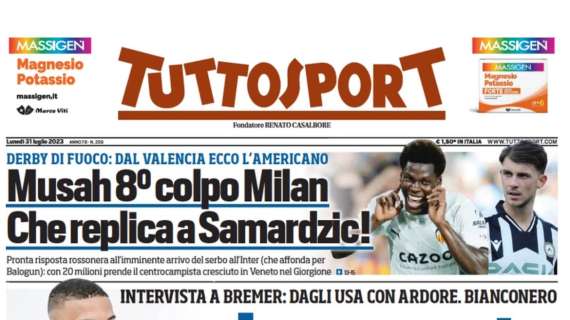 Tuttosport: "Musah ottavo colpo Milan: che replica a Samardzic!". L'Inter affonda per Balogun