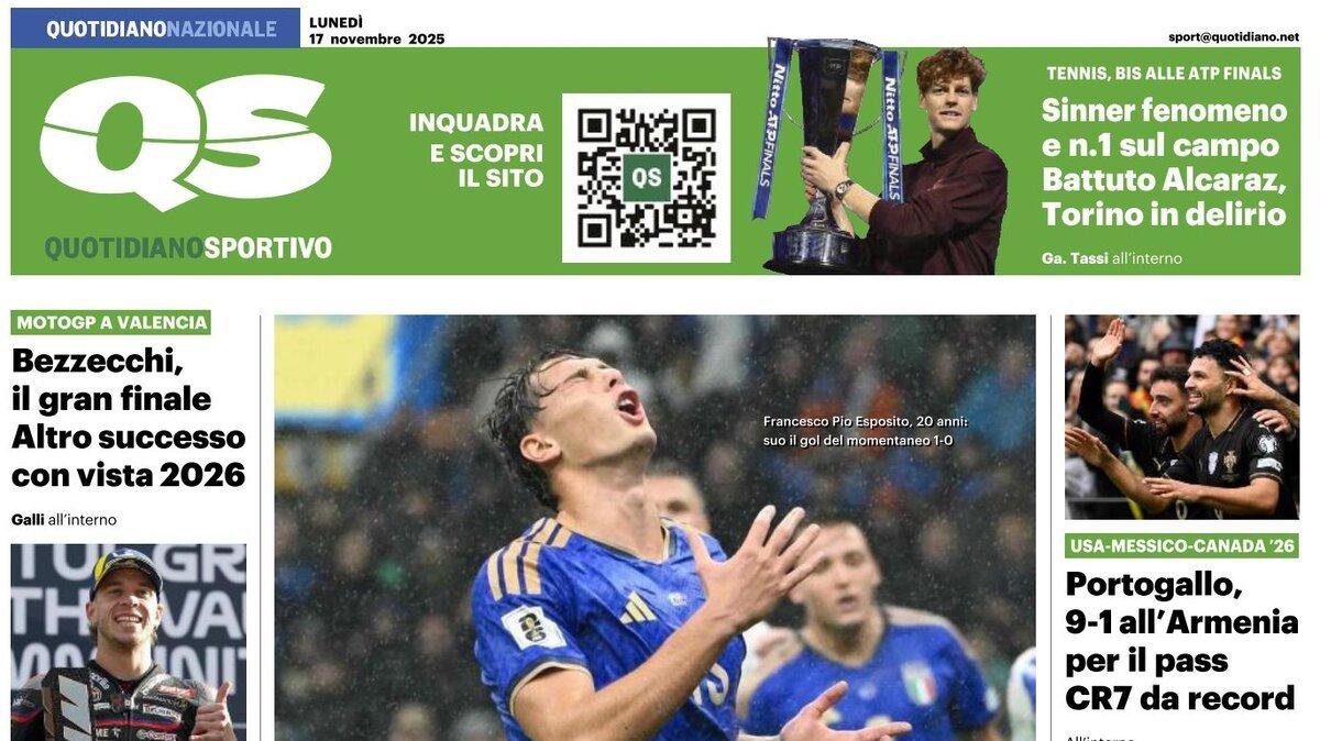 "Pio illusione, l'Italia crolla. Haaland trascina la Norvegia", la prima pagina del Quotidiano Sportivo