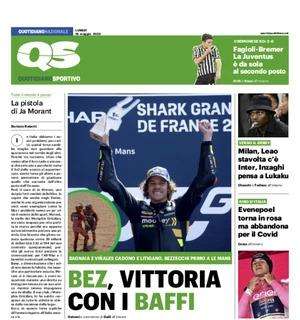 La prima pagina di Qs: "Verso l'Euroderby: Leao stavolta c'è, Inzaghi pensa a Lukaku"