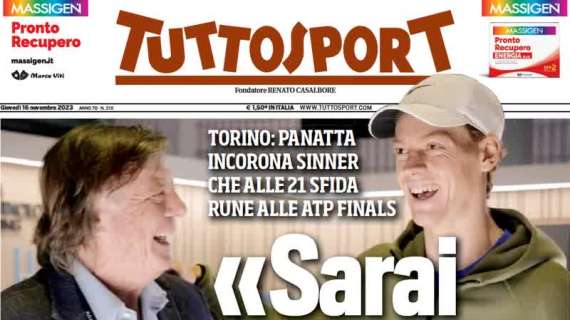 La prima pagina di Tuttosport: "Bastoni ko, derby Gatti-Buongiorno per sostituirlo in Nazionale"