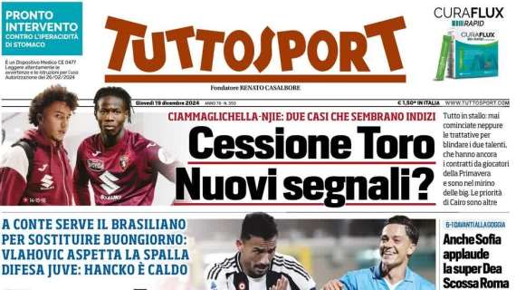 Danilo a Napoli da Conte, Coppa Italia: Super Dea e scossa Roma. Tuttosport in prima pagina