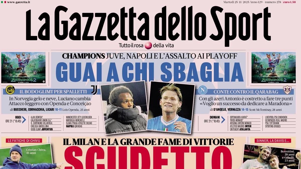 "Scudetto alla Diavola. La vecchia Inter, cali di tensione e male con le big", la prima pagina della Gazzetta dello Sport.