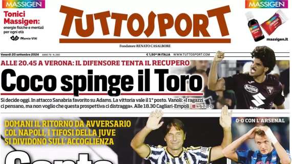 L'apertura di Tuttosport: "Conte spacca lo Stadium: i tifosi della Juve si dividono"