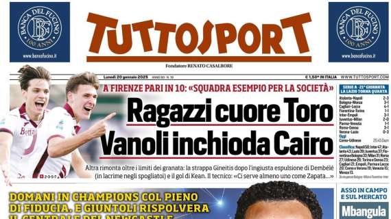 "Lautaro, Dumfries e Thuram: Inter a -3", la prima pagina di Tuttosport