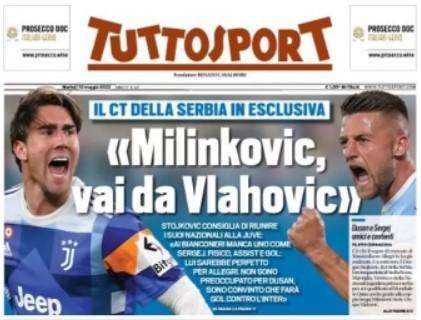 Tuttosport in prima pagina: il CT della Serbia a Milinkovic: "Vai da Vlahovic"